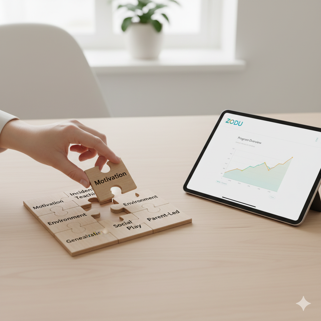The pillars of the ZODU ABA natural environment teaching roadmap for functional progress.