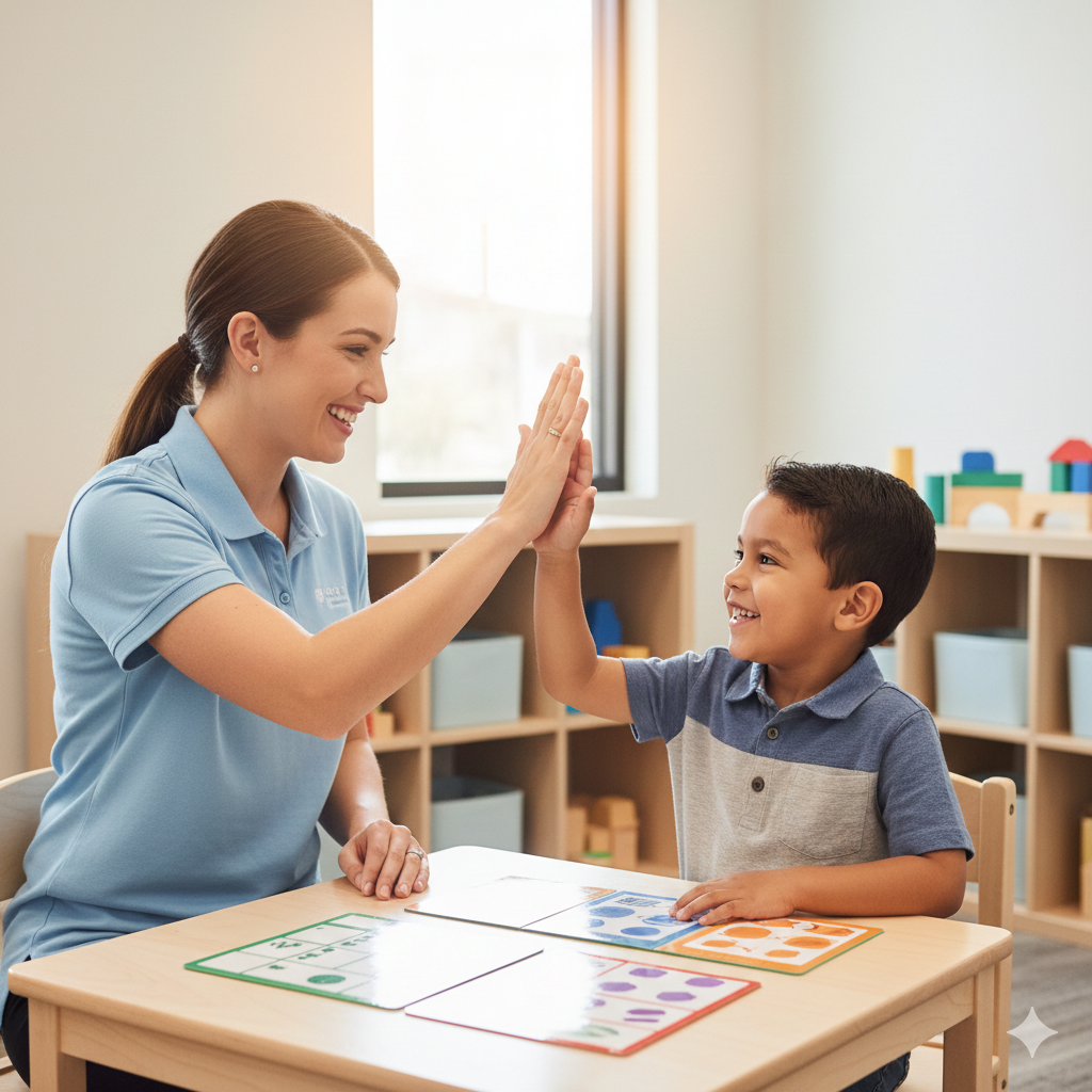 A child participating in ABA therapy in Orlando using positive reinforcement and skill acquisition techniques.