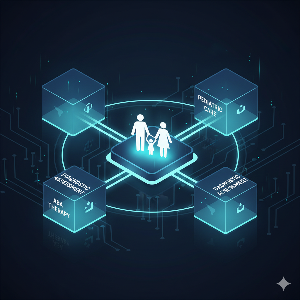 A diagram of the ZODU Integrated Family Health System for autism services in Orlando.
